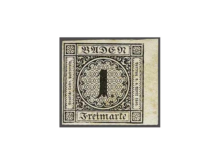 1 kreuzer black on white with sheet margin, fine/very fine mounted mint (gummed side slightly toned), cat.v. 550+