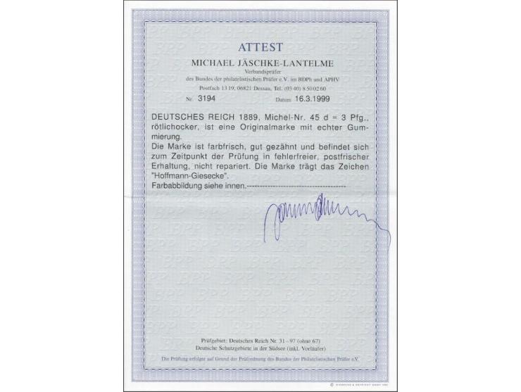 Crown and Number 3 pfennig reddish ochre, very fine unmounted mint with 1999 Michael Jäschke-Lantelme certificate and signed 