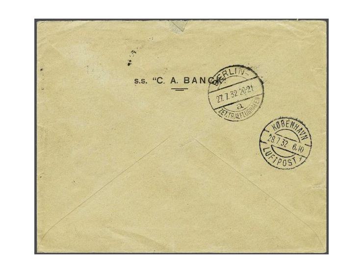 Polarfahrt 2 mark blue on cover from Königsberg 27-7-1932 to Hornbæck (Denmark), fine/very fine (cover 2 small creases at lef