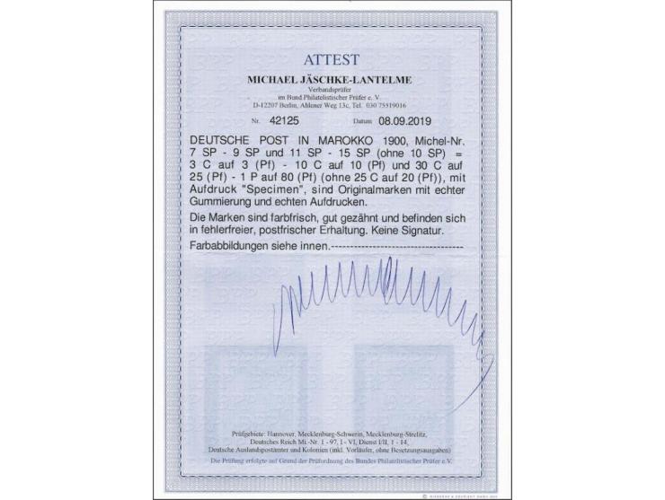 Germania 3 centimos - 10 centimos and 30 centimos - 1 peseta, all with specimen overprint, very fine unmounted mint with 2019