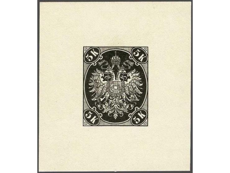 Coat of Arms 1 heller - 5 kronen, imperforated proofs in black on carton paper (about 55x50 mm.), very fine, cat.v. 1200