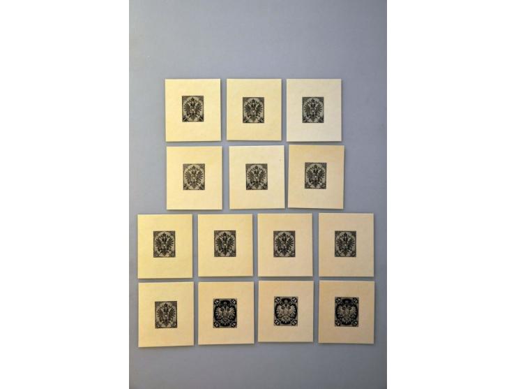 Coat of Arms 1 heller - 5 kronen, imperforated proofs in black on carton paper (about 55x50 mm.), very fine, cat.v. 1200