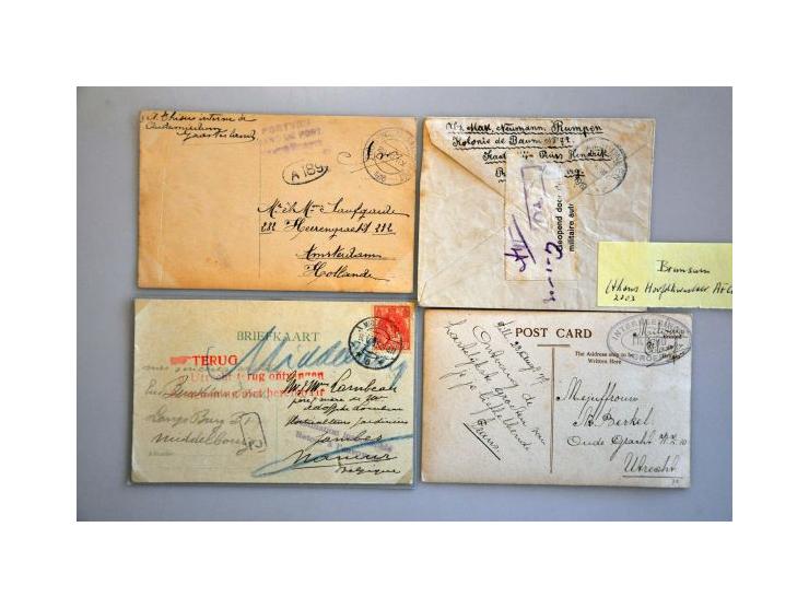 Belgische geïnterneerden 1914-1918, 160 poststukken w.b. Amersfoort (vrouwenkamp, Dubbeltje Belge), Assen, Breda, Deventer, D