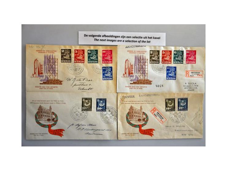 fdc's, voorraad tussen E2-E49 w.b. onbeschreven in doosje. Zeer hoge cat. waarde!