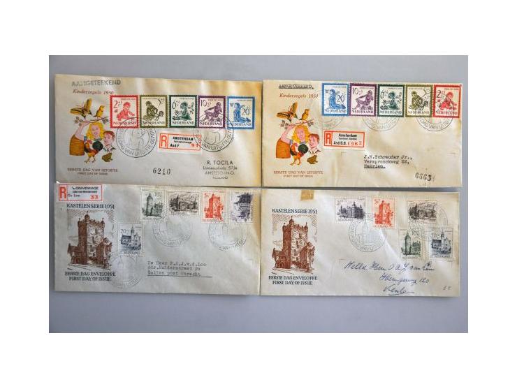 fdc's, voorraad tussen E2-E49 w.b. onbeschreven in doosje. Zeer hoge cat. waarde!
