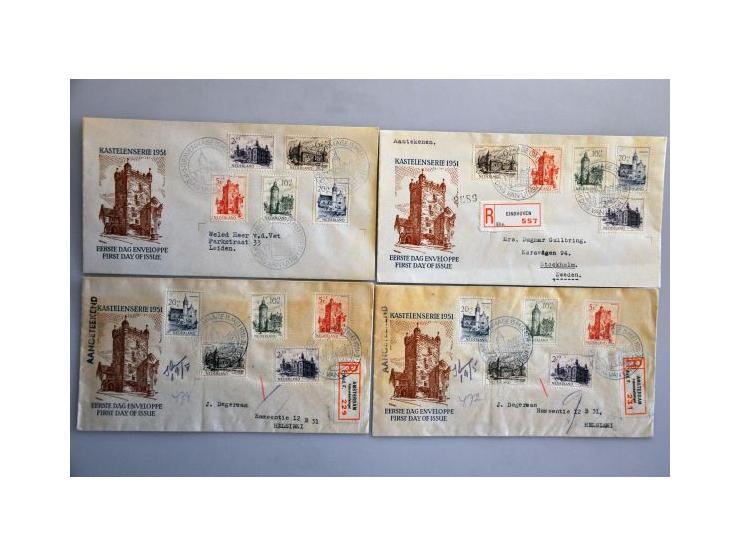 fdc's, voorraad tussen E2-E49 w.b. onbeschreven in doosje. Zeer hoge cat. waarde!