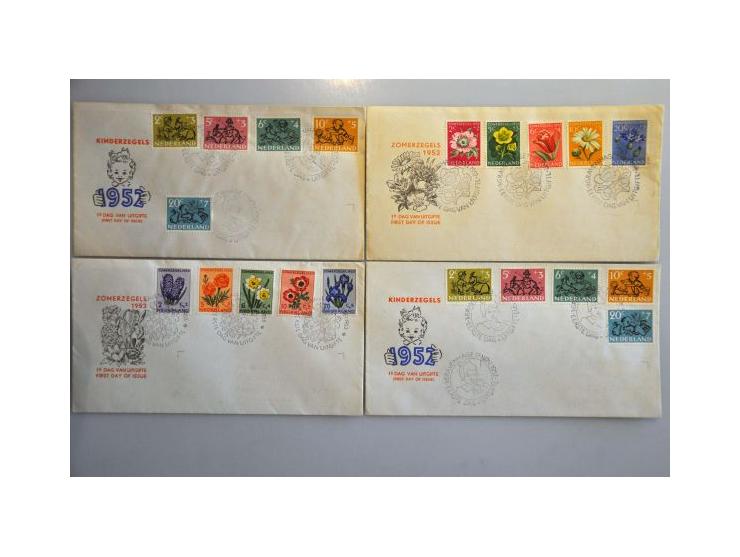 fdc's, voorraad tussen E2-E49 w.b. onbeschreven in doosje. Zeer hoge cat. waarde!