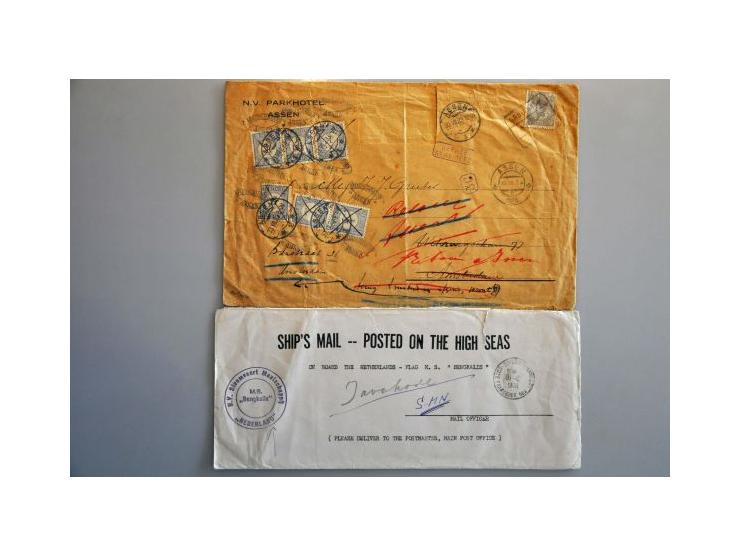 mooie collectie poststukken (ruim 750 ex.) w.b. firmapoststukken, retour, censuur, aangetekend, telegrammen etc. in 11 albums
