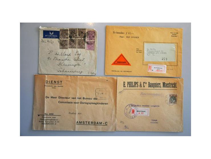 mooie collectie poststukken (ruim 750 ex.) w.b. firmapoststukken, retour, censuur, aangetekend, telegrammen etc. in 11 albums
