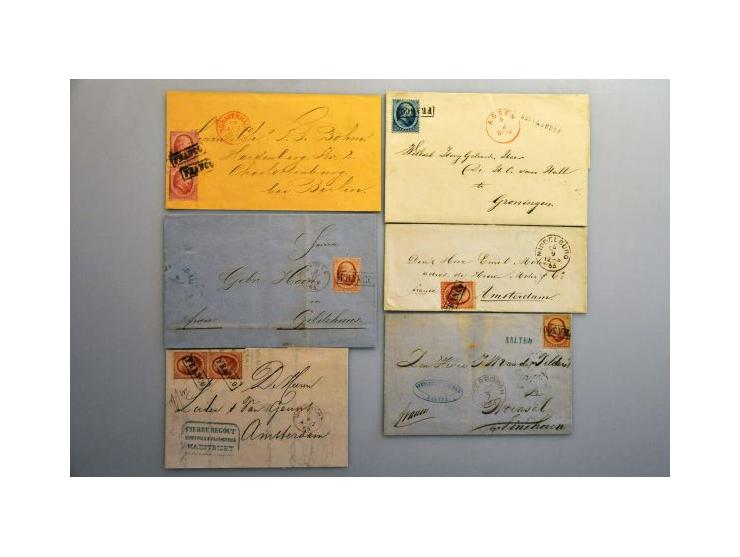 emissie 1864, collectie van ruim 40 meest betere poststukken w.b. buitenlandse bestemmingen, paren etc. in ringband