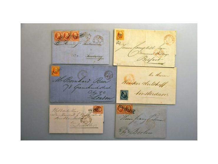 emissie 1864, collectie van ruim 40 meest betere poststukken w.b. buitenlandse bestemmingen, paren etc. in ringband