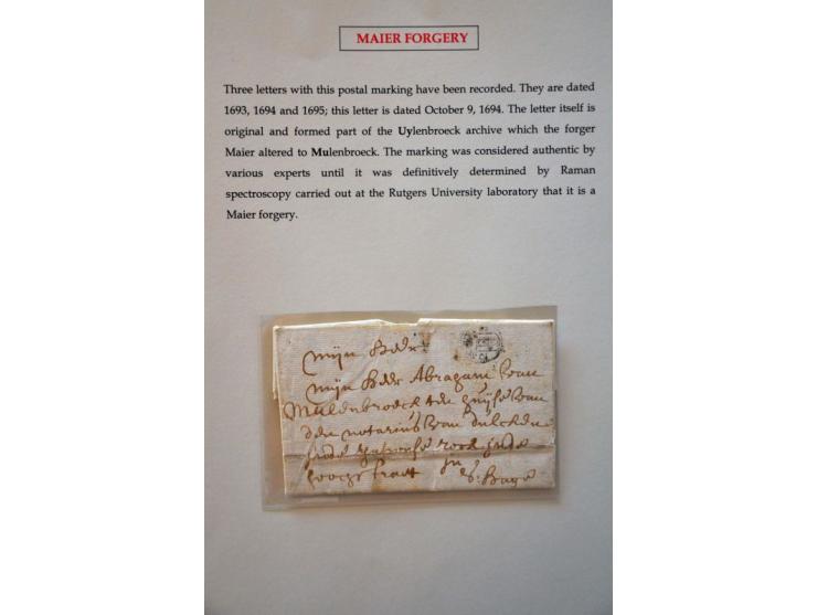 2 poststukken met 2 S SCHUYT stempels (1694 en 1719), 5 met 3 Stuiverstempels en Ned.-Indië brief 1789 met 5 St. VOC, alle MA