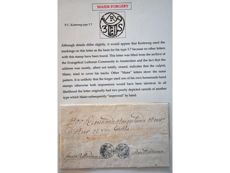 2 poststukken met 2 S SCHUYT stempels (1694 en 1719), 5 met 3 Stuiverstempels en Ned.-Indië brief 1789 met 5 St. VOC, alle MA