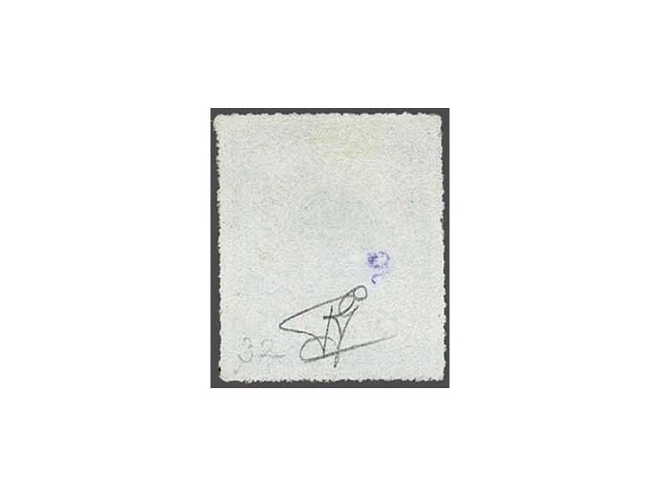 Coat of Arms 25 centimes blue with coloured roulette perforation, very fine without gum signed Goebel and with 2016 Lars Bött