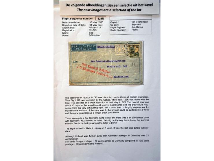 collectie luchtpost Nederland-Nederlands-Indie v.v. (ca. 150 ex.) w.b. mengfrankeringen, aangetekend, stempels etc. netjes op
