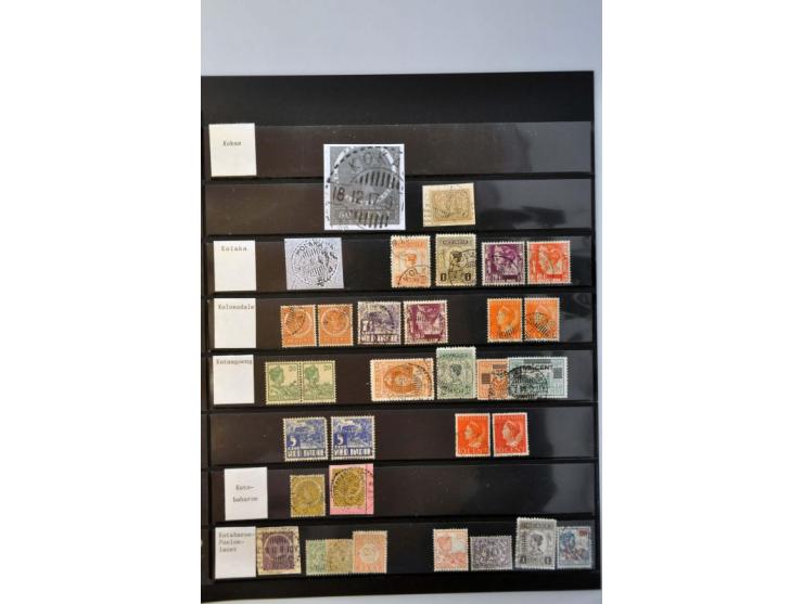 langebalkstempels (ca. 13000 ex.) mooie collectie op diverse waarden en emissies w.b. betere kantoren en luxe afdrukken in 3 