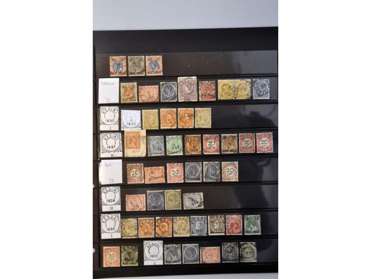 vierkantstempels (ca. 3000 ex.) mooie collectie met pracht afdrukken vanaf emissie 1870 op diverse waarden w.b. betere kantor