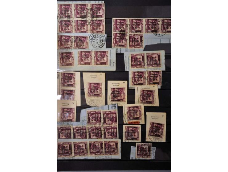 meest begin 1942 en Japanse bezetting, zegels op uitknipsels postwissels en pakketkaarten, engros etc.  