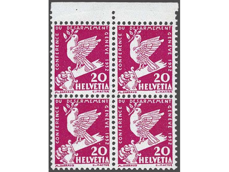 Pigeon with broken sword 20 centimes carmine lilac with the error complete mirrorprint at reverse in block of 4 with sheet ma