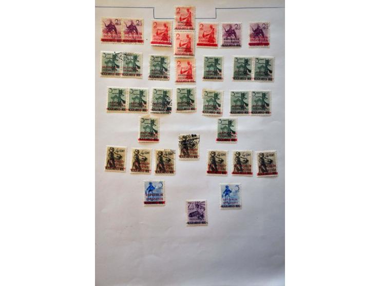 collectie met betere ex. (no.1 met langstempel Siboga in blauw, doch 2e keus)  w.b. veel interim, Repoeblik, Japanse bezettin