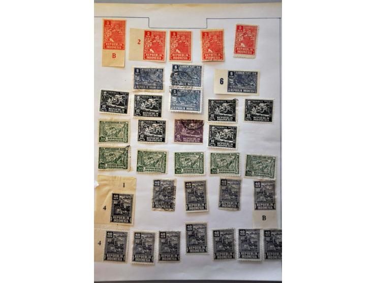 collectie met betere ex. (no.1 met langstempel Siboga in blauw, doch 2e keus)  w.b. veel interim, Repoeblik, Japanse bezettin