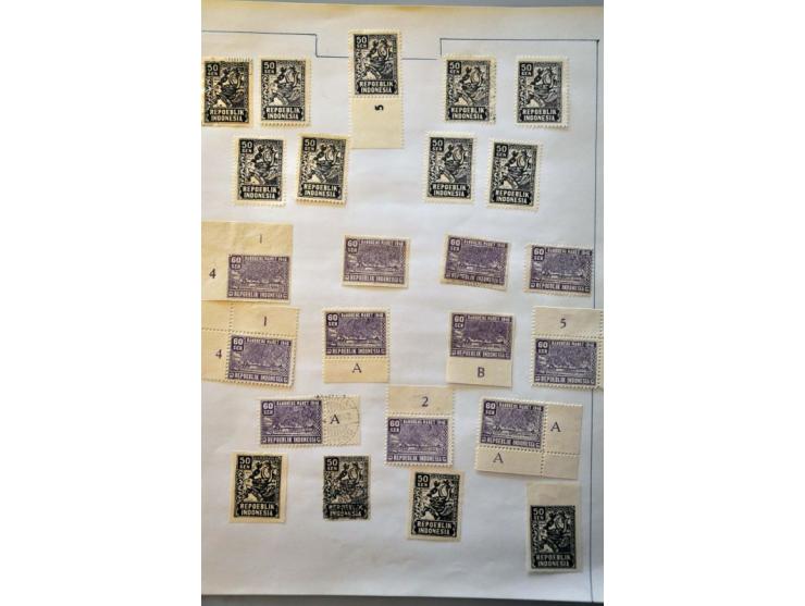 collectie met betere ex. (no.1 met langstempel Siboga in blauw, doch 2e keus)  w.b. veel interim, Repoeblik, Japanse bezettin