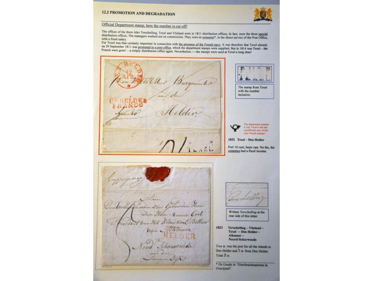 voorfilatelie 25 poststukken 1814-1850 met distributie aanduidingen w.b. (gekapt) P.(118).P. TEXEL, rondstempel HARDENBERG, r