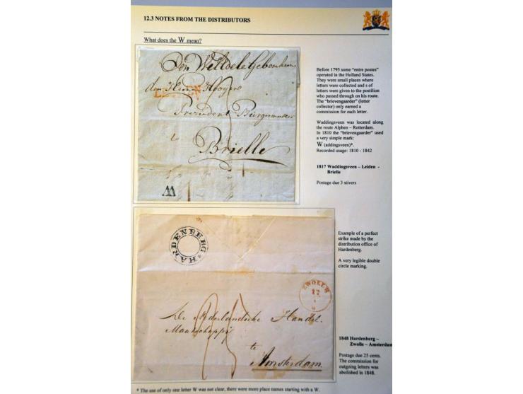 voorfilatelie 25 poststukken 1814-1850 met distributie aanduidingen w.b. (gekapt) P.(118).P. TEXEL, rondstempel HARDENBERG, r