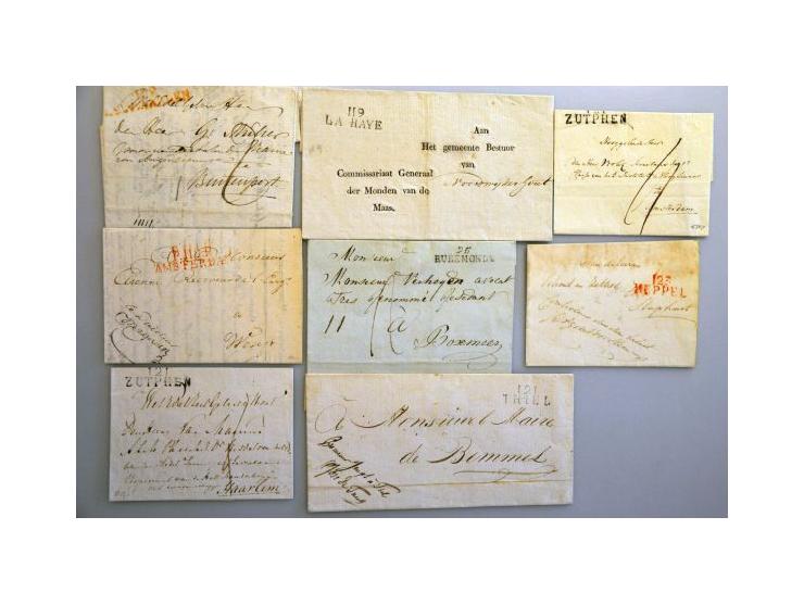 voorfilatelie 15 poststukken met departementstempels 1811-1813 w.b. combinatie met distributie ZVVAMMERDAM, 122 HEERENVEEN op