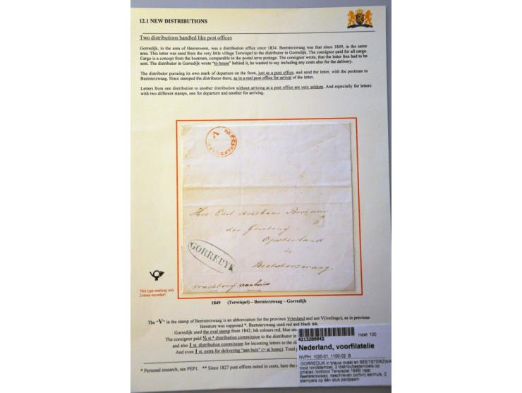 Voorfilatelie distributiestempels 1840-1849 w.b. BYLEN op brief 1847 naar Zwolle (zeer zeldzaam); GORREDIJK in blauw ovaal en