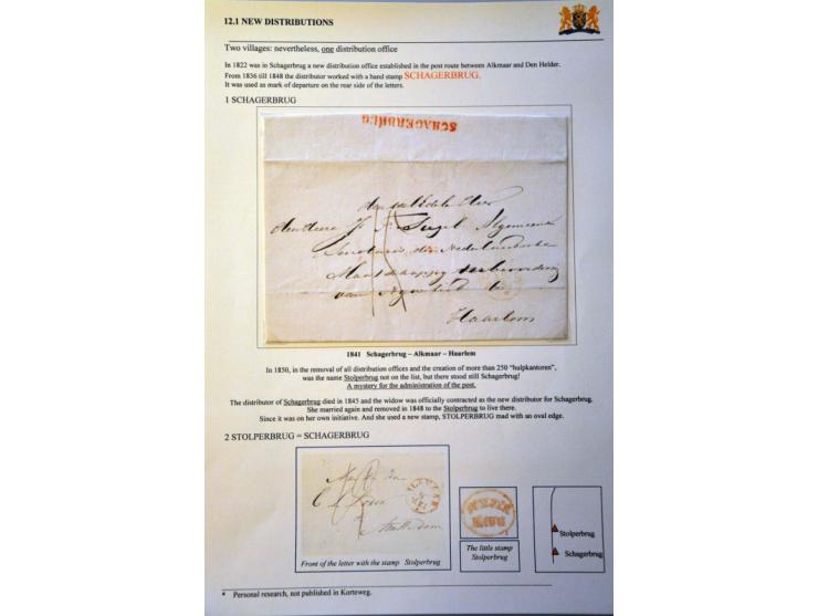 Voorfilatelie distributiestempels 1840-1849 w.b. BYLEN op brief 1847 naar Zwolle (zeer zeldzaam); GORREDIJK in blauw ovaal en