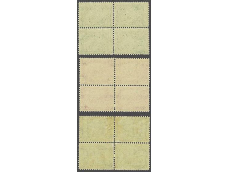 Jamestown 1 - 5 cents in blocks of 4, nos. 328-329 unmounted mint, no. 330 mounted mint, cat.v. $ 1060+