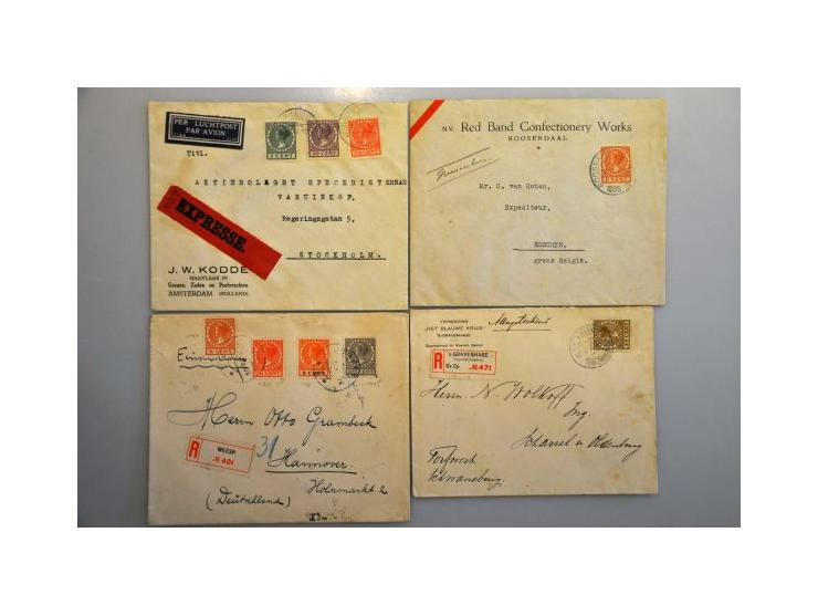 betere poststukken (44 ex.) w.b. enkel- en mengfrankeringen, roltanding, Cour, Rode Kruis, aangetekend, aangegeven waarde, fi