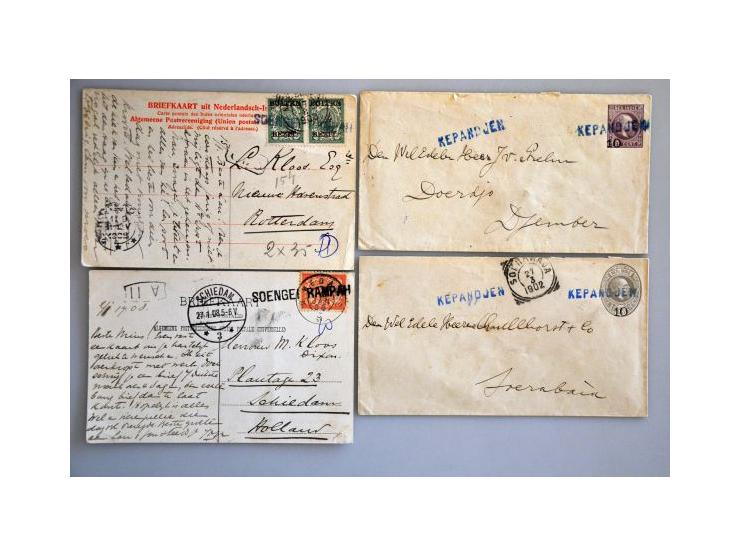 poststukken (ca. 60 ex.) w.b. langstempels, haltestempel Lampegan, prentbriefkaarten, RIS, mengfrankeringen etc.