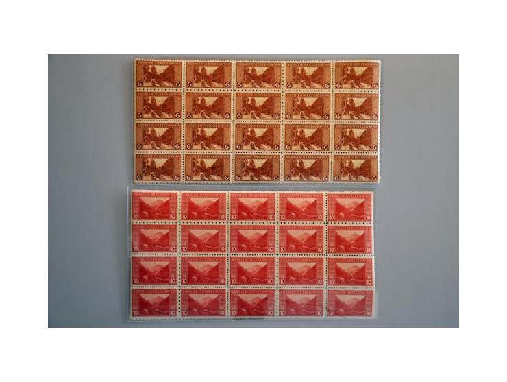 Landscapes. Full sheet of 50 stamps of the 1 heller with mixed perforations 9¼, 10½ and 12½ and full sheet of the 5 heller wi