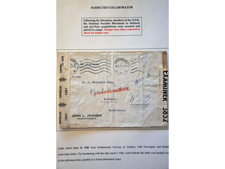 7 letters January 1946-March 1947 to/from political prisoners including Bewaringskamp ,,Beenderribben'', CENSUUR KAMP LAREN a