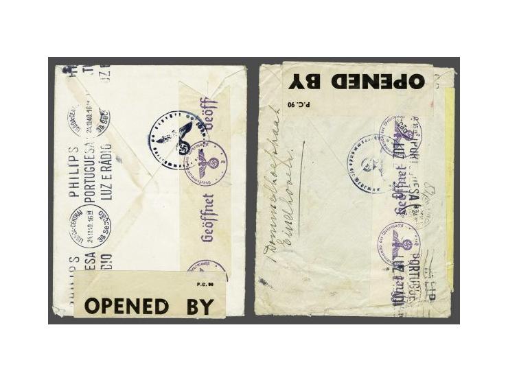 2 covers sent to Postbus 506 Lissabon (undercover address Thomas Cook) Sep 1940 and Oct 1940 with yellow label attached and f