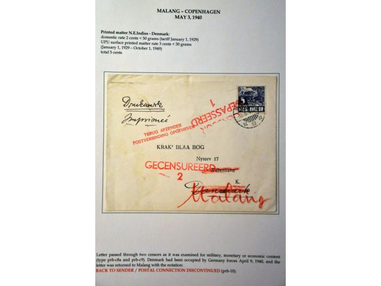 Netherlands Indies 5 letters May-June 1940 to Europe, all with retour afzender (return sender) in colors and formats, includi