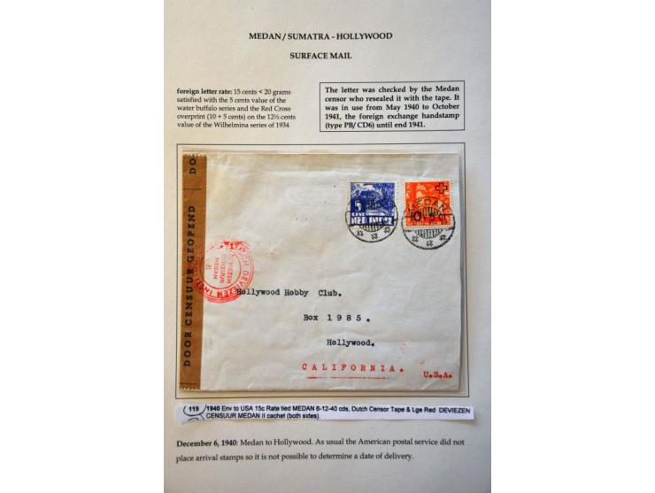 Netherlands Indies 2 censored air mail letters to USA November-December 1940 and 3 censored air mail letters to USA November 
