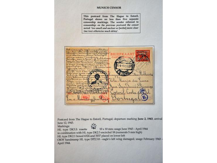 'd' München (Munich) censor, 6 letters and postcards to/from the Netherlands including to Portugal, from Spain and to Switzer