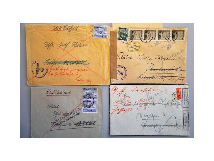 50 Field Post Letters 1940-1948 several including their contents with written remarks and purple cancellations Zurück (differ