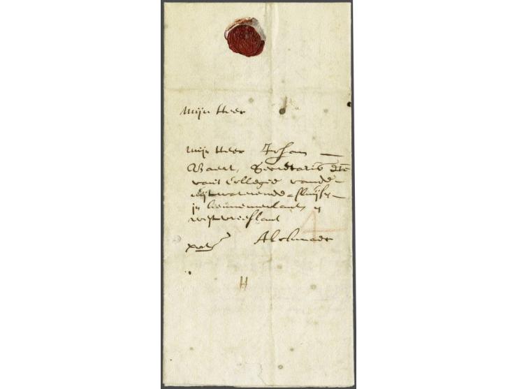 Complete frisse brief Hage 26 Febr 1692 naar Alckmaer, geschreven vertrekaanduiding H en port 4 (stuiver) in rood krijt