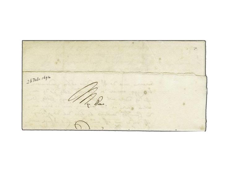 Complete frisse brief Hage 26 Febr 1692 naar Alckmaer, geschreven vertrekaanduiding H en port 4 (stuiver) in rood krijt