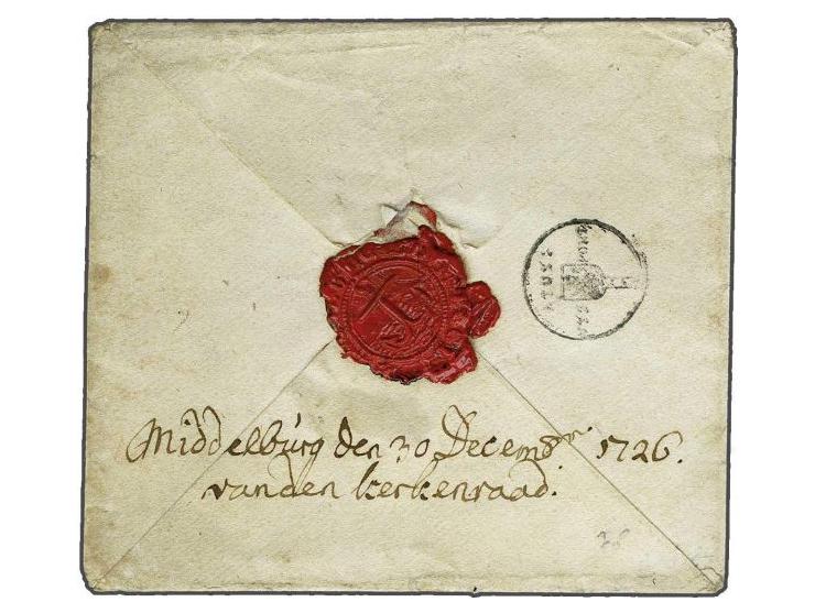 VYF STUY: PORT vrijwel pracht afdruk als aankomststempel op achterzijde envelop (voorzijde vlek) Middelburg den 30 December 1