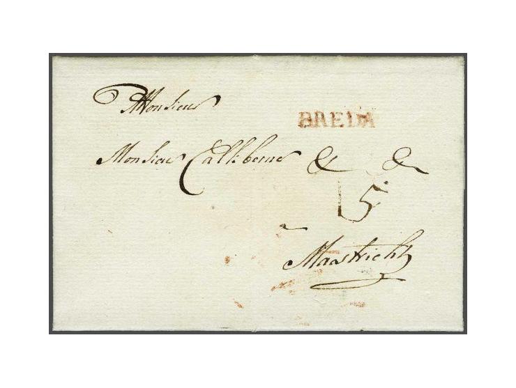 BREDA rood naamstempel, 21x4 mm (afwijkend van in PEP vermelde 6050-03) als vertrekstempel op frisse brief 20 jan 1789 naar M