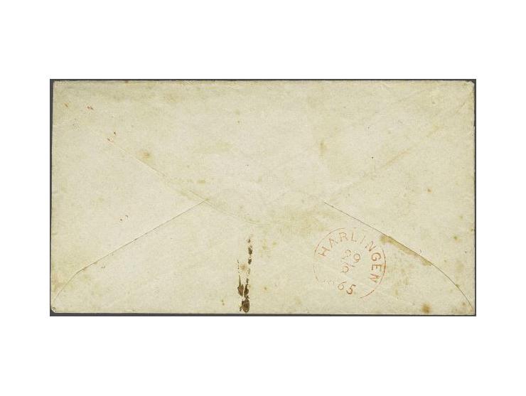 Geillustreerde envelop Ik ben de Goede Herder van Metzlawier (langstempel voorzijde) via Dokkum 28-8-1865 naar Harlingen, vri