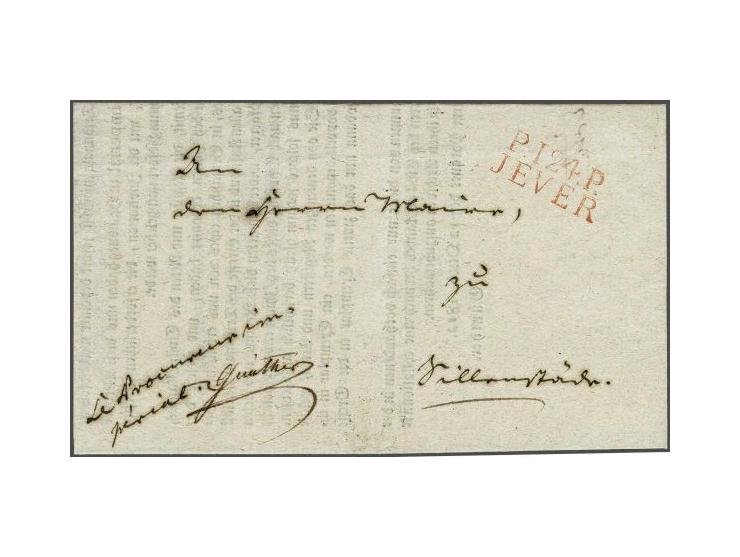 P.124.P. JEVER in rood, pracht afdruk op gedrukte circulaire 12-10-1812, fris pracht ex. 