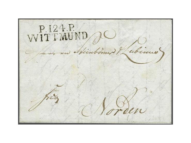 P.124.P. WITTMUND in zwart, pracht afdruk op brief 25-11-1811 naar Norden, 2 déc vooruitbetaald port, fris pracht ex. Vermoed