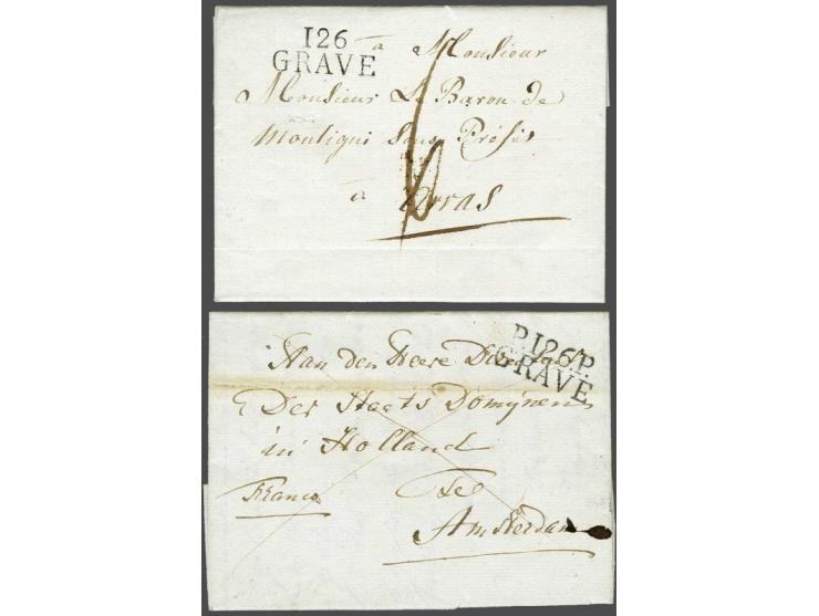 P.126.P. GRAVE en 126 GRAVE in zwart, beide pracht afdrukken, resp. op brief 5-8-1811 naar Amsterdam zonder portaanduiding en