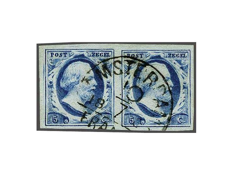 5 cent donkerblauw plaat II pos. 13-14 in paar, pracht ex.